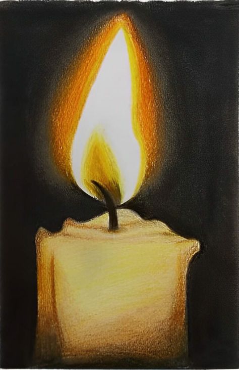 Candle Shading Drawing, Candle Colored Pencil Drawing, Realistic Candle Drawing, Fire Sketch Pencil, Candle Drawing Pencil, Candle Light Drawing, Candle Drawing Art, Candle Art Drawing, Candles Drawing