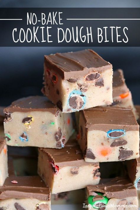 No Bake Desserts | No-Bake Cookie Dough Bites - Quick Dessert Ideas and Easy Sweets You Can Make Without Baking - Healthy Cookies and Pie Cookie Dough Vegan, Bakery Inspiration, Slice Recipes, No Bake Cookie Dough, Brownie Cups, Breakfast Board, Period Hacks, Cookie Dough Bites, Making Food