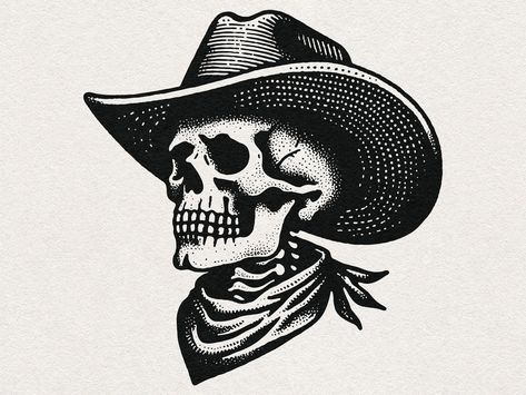 Hand Drawn Album Covers, Cowboy Skull Drawing, Western Album Cover, Cowboy Skull Tattoo Traditional, Cowboy Graphic Design, Skeleton With Cowboy Hat, Skeleton Cowboy Art, Halloween Design Graphic, Gothic Americana