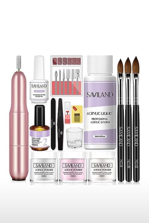 Saviland Acrylic Nail Kit with Drill Acrylic Powder & Liquid Set Acrylic Nail Brushes Acrylic Nail Tool Kit for Nail Extension Home DIY & Nail Salon #nails #nailsacrylic #nailideas #nails2023trends #nailartdesigns #nailsinspiration #nailideas #nailshapes #naildesignssummer #naildesignsfall #nails2023trendssummer #nails2023trendsfall #nailacrylicideas #acrylicnails #acrylicnailset #nailsets #nailsetideas #nailsetsacrylic #acrylicnailsathome #nailsetupathome #trendingproducts #tiktokviral #trendy Acrylic Nail Tools Products, Fake Nails Kit, Acrylic Nail Equipment Tools, Nails Acrylic Kit, Nail Products Tools, Nail Tech Set Up, Acrylic Nails Kit, Home Nail Salon Ideas, Nail Tech Supplies