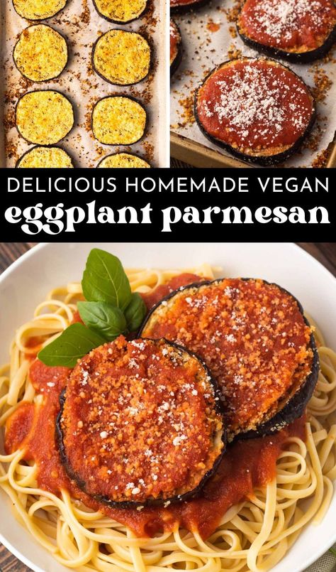 This Eggplant Parmesan is tender on the inside and crispy on the outside, topped with marinara sauce and your cheese of choice. Enjoy this cozy vegan dinner with a serving of pasta. Whether you’re cooking for your family or entertaining guests, this vegan eggplant parmesan recipe is a crowd-pleaser that is sure to satisfy everyone’s taste buds. Eggplant Parmesan Vegan, Eggplant Recipes Vegan, Vegan Sandwich Ideas, Vegetarian Eggplant Recipes, Vegan Eggplant Recipes, Roasted Recipes, Delicious Vegan Meals, Vegan Eggplant Parmesan, Eggplant Parmesan Recipe