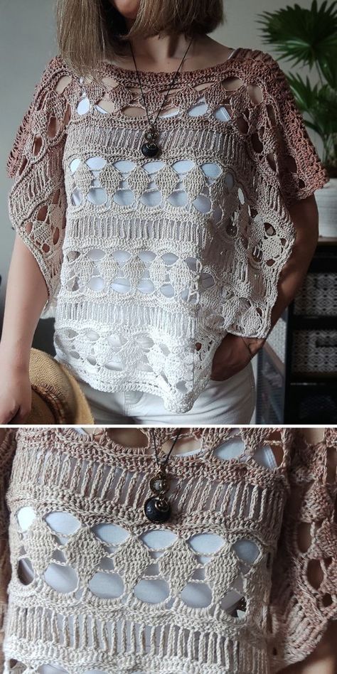 Olimpia Crochet Top Free Pattern Pop Top Crochet Patterns, How To Make Crochet Ruffles, Free Crochet Cover Up Pattern, Crochet Summer Poncho Free Pattern, Crochet Lace Top Pattern Free, Hekel Patrone, Ruffle Crochet, Crochet Shirts, Crochet Blouse Free Pattern