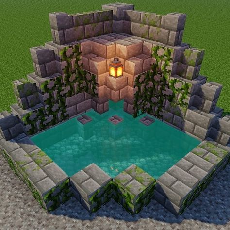 Minecraft fountain design Butterfly Minecraft Build, Mountain Base Minecraft, Minecraft Wall Design, Minecraft Gardens, Minecraft Blueprint, Minecraft Fountain, Mansion Minecraft, Minecraft Mountain, Construction Minecraft