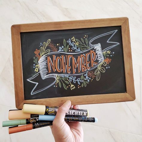 Chalkboard Art November, Thanks Giving Chalkboard Ideas, November Chalk Calendar Ideas, Colorful Chalkboard Art, November Chalk Calendar, Fall Chalkboard Art Ideas, November Chalk Art, Thanksgiving Chalkboard Art Easy, November Chalkboard Ideas