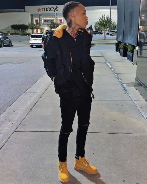 Black Timbs Outfit, Black Timberland Outfits, Black Timberland Boots Outfit, Timbs Outfit Men, Timberland Boots Black, Mens Fashion Swag, Boots Outfit Men, Timberland Boots Outfit, Timberland Outfits