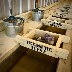 Gem Mining Birthday Party Ideas, Gold Mine Birthday Party, Panning For Gold Activity For Kids, Gold Mining Birthday Party, Gem Mining Birthday Party, Gem Mining Party, Mining Birthday Party, Mining Party, Old West Decor