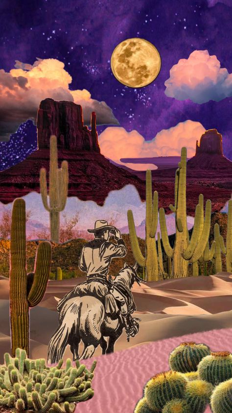 #wildwest #wildwestaesthetic #western #westernaesthetic #cowboy #cowboyaesthetic #desert #desertaesthetic Western Wallpaper Iphone, Cowboy Aesthetic, Space Cowboys, Western Aesthetic, Collage Art Mixed Media, Western Art, Tiki Bar, Pastel Aesthetic, Mixed Media Art