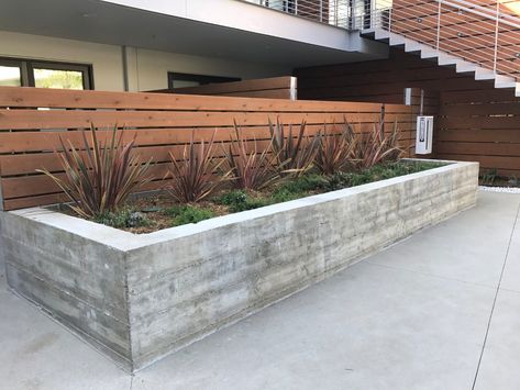 Board Formed Concrete Planter, Planter Boxes Against House, Formed Concrete, Concrete Sleepers, Concrete Collaborative, Front Path, Concrete Work, Architectural Concrete, Board Formed Concrete