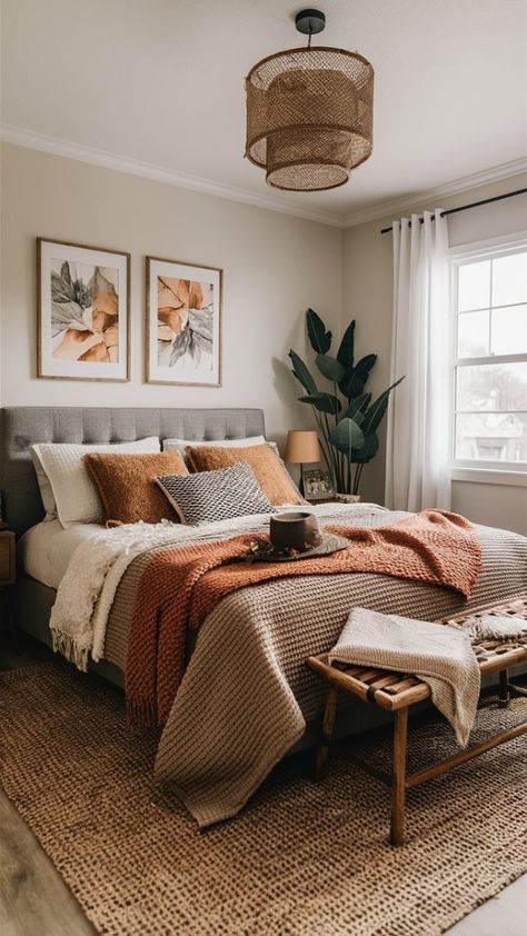 Warm Bedroom, Fall Bedroom, Stil Boho, Bedroom Refresh, Modern Minimalism, Master Bedrooms Decor, Cozy Home, Room Inspiration Bedroom, Ideas Living