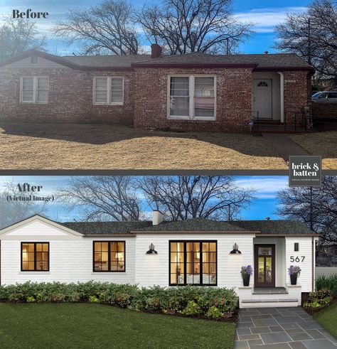 20 Painted Brick Houses to Inspire You in 2020 | Blog | brick&batten Painted Brick Houses, Painted Brick Exteriors, Ranch House Remodel, Exterior House Renovation, Brick Houses, Architecture Renovation, Ranch House Exterior, Painted Brick House, Exterior House Remodel