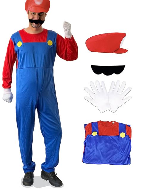 PRICES MAY VARY. 【Package Included】 Our Adults plumber costume includes all the super brother details for Men or Woman, including 1 red or blue jumpsuits，1 Red or Blue hat,1 beards and a Pair of gloves. 【Product details】This super brother costumes is made of high-quality materials. Fake two-piece design, back zipper closure for easy on and off. Made of premium polyester, soft and comfortable. 【Ideal Gift Choice】This super brother cosplay costume is not only suitable for wearing at comic exhibiti Brother Costumes, Blues Brothers Costume, Plumber Costume, Beard Hat, Costume For Men, Halloween Clothing, Blue Jumpsuits, Blue Hat, White Gloves