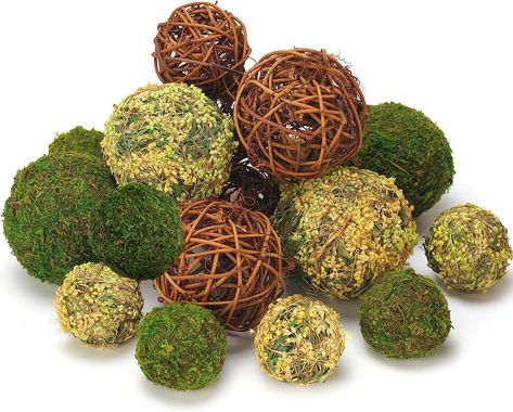 18pcs Fake Moss Balls + Wicker Rattan Balls Set Moss Table Runner, Fake Moss, Garden Wedding Party, Rustic Family Room, Home Garden Wedding, Faux Moss, Decorative Balls, Wedding Party Decor, Moss Balls