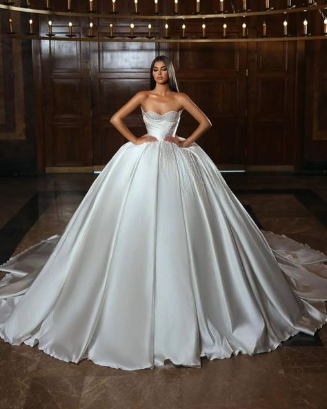 Ball Gown Satin Wedding Dresses Long for Bride 2025 Sweetheart Neckline Puffy Beading Pearls Bridal Dresses Gowns - AliExpress 320 Puffy Wedding Dresses, Satin Wedding Dresses, Wedding Dresses Satin, Satin Wedding, Long Wedding Dresses, Bridal Pearls, Ball Gown, Dresses Long, Sweetheart Neckline