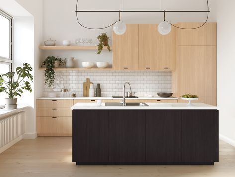 Coronado Oak and Black Hills Oak in a casual style ktichen. Model Dapur, Japan House, Kitchen Floor Tiles Ideas, Galley Kitchens, Vinyl Floor Tiles, Wooden Steps, Galley Kitchen, Scandinavian Kitchen, White Brick