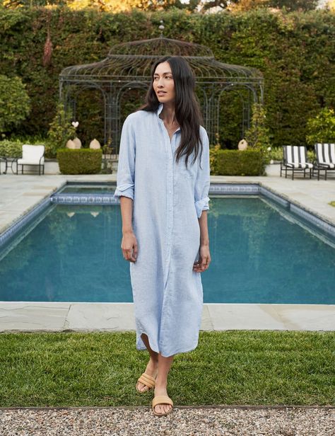 RORY Light Blue, Lived-in Linen Shirt Dress | Frank & Eileen Shirt Dress Outfit, Long Linen Dress, Frank & Eileen, Maxi Shirts, Linen Shirt Dress, Full Length Dress, Maxi Shirt Dress, Dress Outfit, Striped Linen