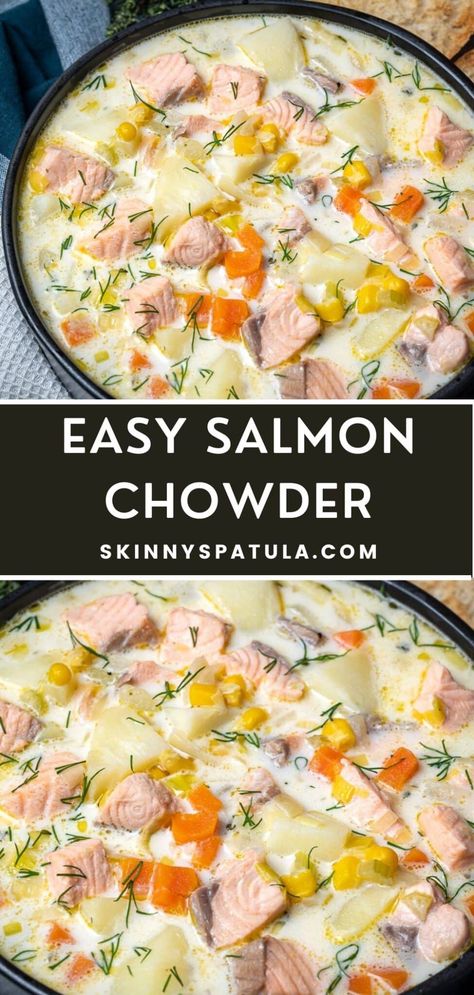 Salmon Chowder Recipe Easy, Salmon Stew Recipe, Leftover Salmon Recipes, Salmon Chowder Recipe, Seafood Boils, Salmon Soup, Canned Salmon Recipes, Salmon Chowder, Chowder Recipes Seafood