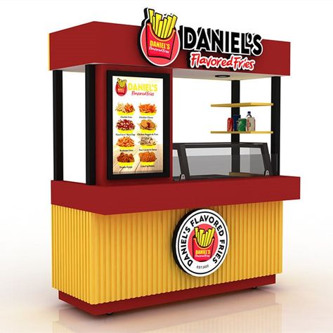 French fries street food cart outdoor fast food booth design Fries Stall Design, Small Burger Shop Design, Katti Roll, Fast Food Shop Design, Food Cart Design Ideas, Food Booth Design, Booth Design Food, Gerobak Vintage, French Fries Design