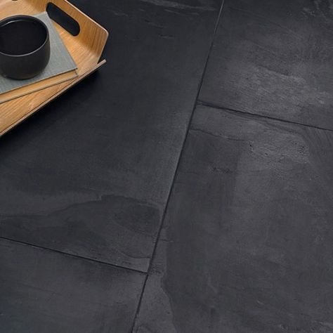 Slate Interior Design, Black Tile Bathroom Floor, Dark Tile Floors, Black Slate Floor, Slate Floor Kitchen, Black Slate Tiles, Black Tile Bathrooms, Slate Kitchen, Slate Floor