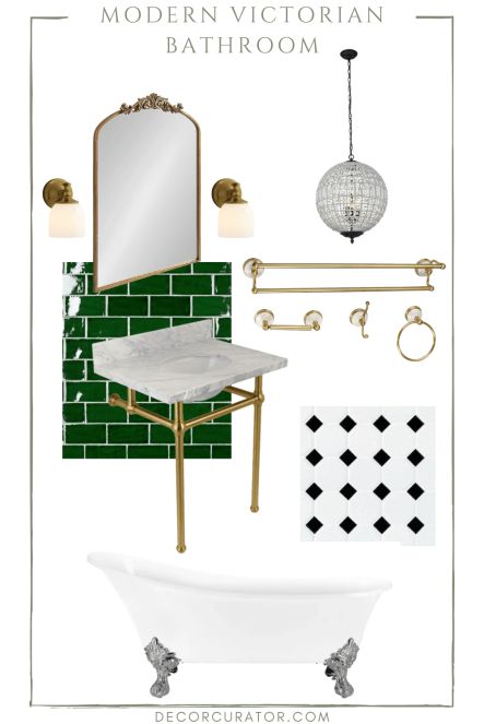 Creating a Timeless Modern Victorian Bathroom Design - Decor Curator 1930 Bathroom Ideas, Victorian Modern Bathroom, Curated Bathroom, Bathmat Ideas Bathroom, Small Victorian Bathroom, Modern Victorian Bathroom, Victorian Bathroom Accessories, Spa Inspired Bathroom Decor, Modern Victorian Interior Design