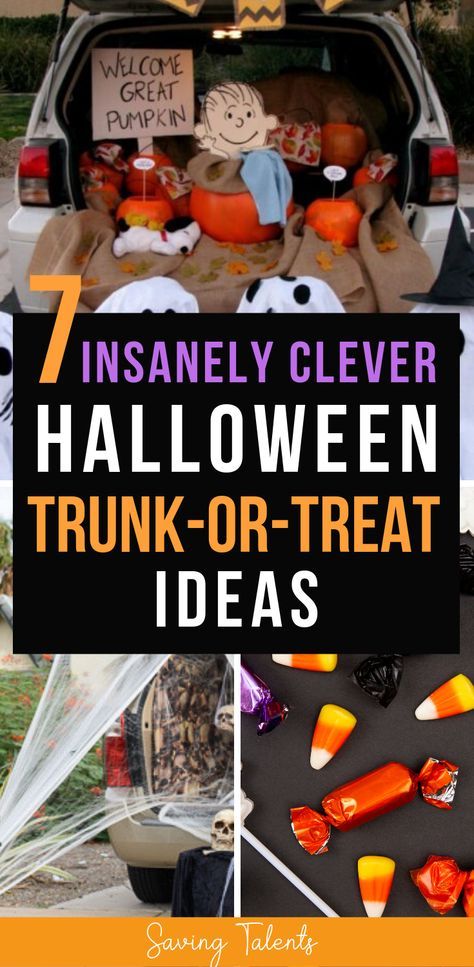 7 insanely clever Halloween trunk-or-treat ideas for an awesome Halloween celebration with kids. #halloween Trunk Or Treat Ideas For Van, Halloween Car Decorations, Church Trunk, Trunker Treat Ideas, Church Halloween, Trunk Or Treat Ideas, Fun Halloween Games, Clever Halloween, Halloween Fest