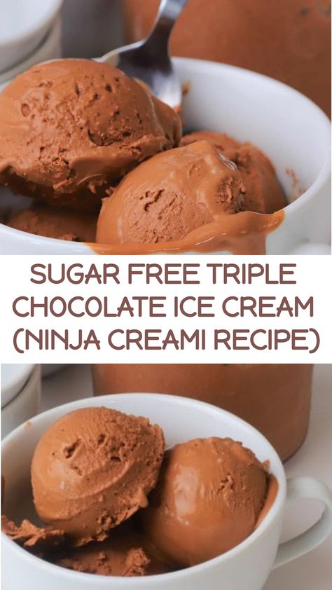 The ultimate Sugar Free Triple Chocolate Ice Cream experience with this decadent recipe crafted in the Ninja Creami machine. Clean Ninja Creami Recipes, Sugar Free Ninja Creami Recipes, Ice Cream Ninja Creami, Ninja Creami Recipe, Freezer Desserts, Ninja Creamy, Ninja Ice Cream Recipe, Ww Snacks, Sugar Free Ice Cream