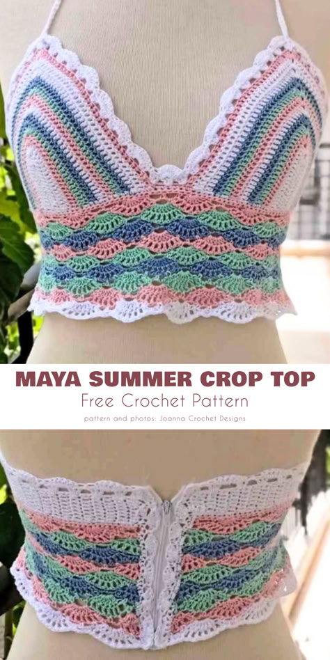 The Maya Summer Crop Top effortlessly blends comfort with fashion. Featuring a delightful palette of white, pink, pale green, and blue, it offers a versatile fit for various body shapes.  Thanks to its adjustable design this crochet crop top offers all-day comfort. Easy Crochet Halter Top, Crochet Halter Tops Free, Crochet Halter Top Pattern Free, Sunflower Granny Square Pattern, Crochet Crop Top Pattern Free, Crochet Hats Free Pattern Ladies, Summer Crochet Patterns Free, Sunflower Granny Square, Crochet Halter Top Pattern