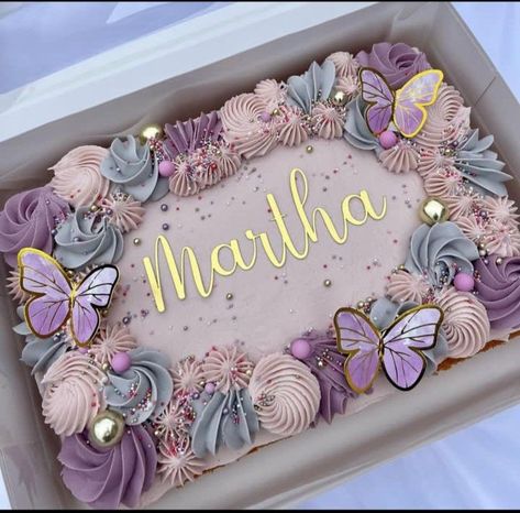 Purple And Gold Birthday Cake, Square Cake Design, Pastel Rectangular, Slab Cake, Sheet Cake Designs, Rectangle Cake, Butterfly Birthday Cakes, Birthday Sheet Cakes, Purple Cakes