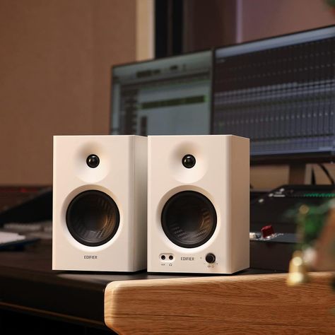 Edifier MR4 Powered Studio Monitor Speakers, 4" Active Near-Field Monitor Speaker - White (Pair) Studio Bookshelf, Studio Speakers, Wooden Speakers, Pc Speakers, Monitor Speakers, Music Tech, Home Theater Tv, Home Speakers, Studio Monitors