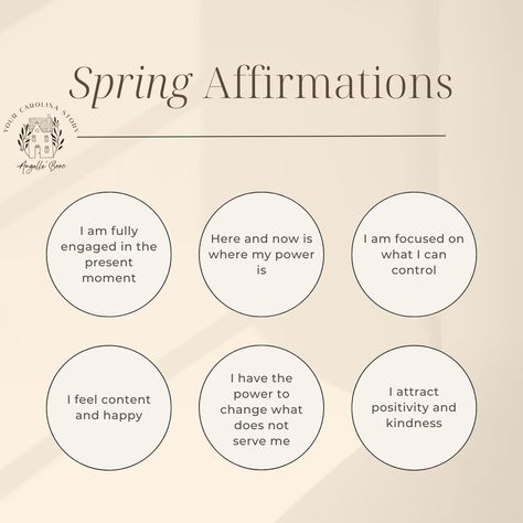 Let's kick off the season with some powerful affirmations to help you shift your mindset and invite positive energy into your life. Repeat these affirmations to yourself daily, and watch as they gradually transform your thoughts and actions! #spring #springtime #springseason #springaffirmations #manifest #springmanifest #springmanifestation #magnoliasandmimosas #sunshineandsunflowers #CoffeeAndClosings #dailyaffirmations Powerful Affirmations, Here And Now, Daily Affirmations, Positive Energy, Self Help, Affirmations, Spirituality, Energy, In This Moment