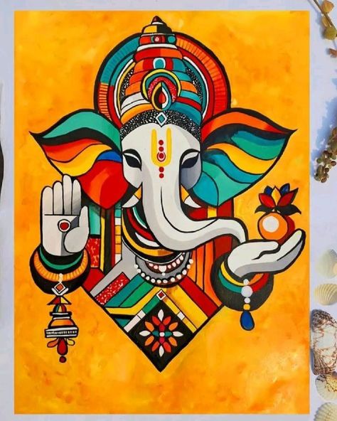 Ganesha Mandala Art Coloured, Indian Canvas Painting Ideas, Ganpati Bappa Acrylic Painting, Abstract Art Of God, Mini Canvas Ganesha Painting, Mandala Art Acrylic Paint, Ganpati Abstract Painting, Canvas Painting Ideas God, Canvas Painting Of God