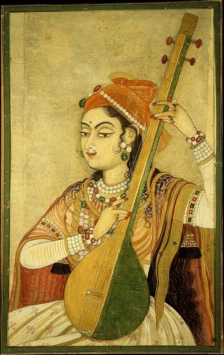 18th century Kishangarh painting --- A Lady playing the 'Tanpura' (a type of musical instrument). Female Wall Art, Indian Classical Music, Mughal Paintings, Music Painting, Indian Music, Antique Artwork, Indian Painting, Art Ancien, Indian Paintings