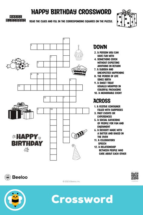 Advanced birthday-themed crossword puzzle for kids ages 8 and up Birthday Crossword, Happy Birthday Theme, 100th Birthday Party, Crafts And Activities For Kids, Happy Birthday Cards Printable, Puzzle For Kids, Birthday Activities, 100th Birthday, Birthday Printables