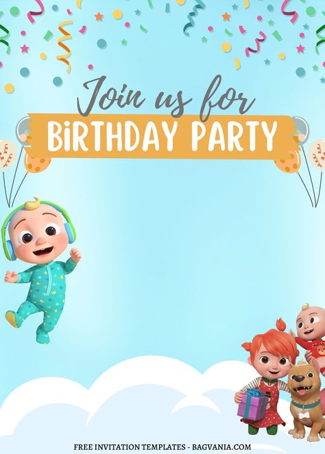 Get 7+ Colorful Sky Cocomelon Canva Birthday Invitation Templates #free #freeinvitation2019 #birthday #disney #invitations #invitationtemplates Cocomelon Blank Invitation Template, Cocomelon First Birthday Invitation, 1 Year Birthday Invitation Card, Cocomelon Theme Invitation Card, Cocomelon Party Invitation Template Free, One Year Birthday Invitation Card, Cocomelon Background Invitation, Cocomelon Welcome Board, Cocomelon Birthday Background