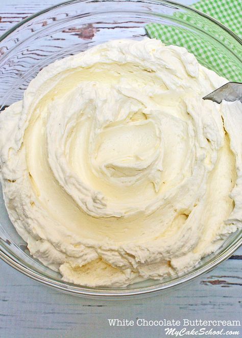 Amazing White Chocolate Buttercream Frosting Recipe by MyCakeSchool.com! White Chocolate Cake Frosting, Buttercream Icing For Cake, Icing For Cake, White Chocolate Buttercream Frosting, My Cake School, Chocolate Buttercream Frosting Recipe, Chocolate Peppermint Cake, Chocolate Buttercream Recipe, Chocolate Buttercream Icing