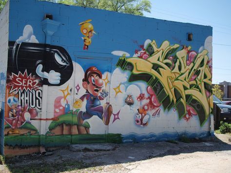 Super Mario Bros Graffiti Street Art Mario Graffiti, Right In The Childhood, Graffiti Street Art, Video Game Fan Art, Super Mario Brothers, Pop Culture Art, 90s Retro, Nintendo Nes, Game Boy