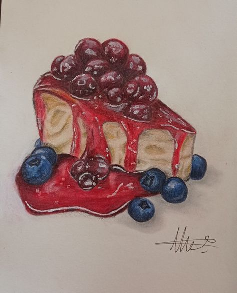 Food Drawing Easy, Colored Pencil Artwork Ideas, Desserts Drawing, Realistic Cakes, Recipe Drawing, Cake Drawing, Desen Realist, Prismacolor Art, Food Artwork