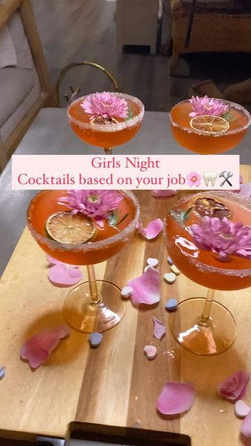 Cocktail Night Theme Ideas, Drinks Based On Your Job, Cocktail Night Theme, Themed Cocktail Night, Girls Night In Party Ideas Aesthetic, Themed Cocktail Night Ideas, Job Themed Cocktails, Themed Drinks For Girls Night, Ladies Night Cocktails