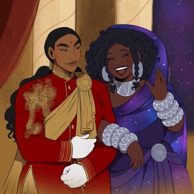 Interracial Fantasy Art, Wlw Fantasy Art, Wlw Oc Art, Nblw Art, Sun And Moon Lesbian Art, Black Sapphic Art, Poc Wlw Art, She Who Became The Sun Fanart, Sun And Moon Character Design