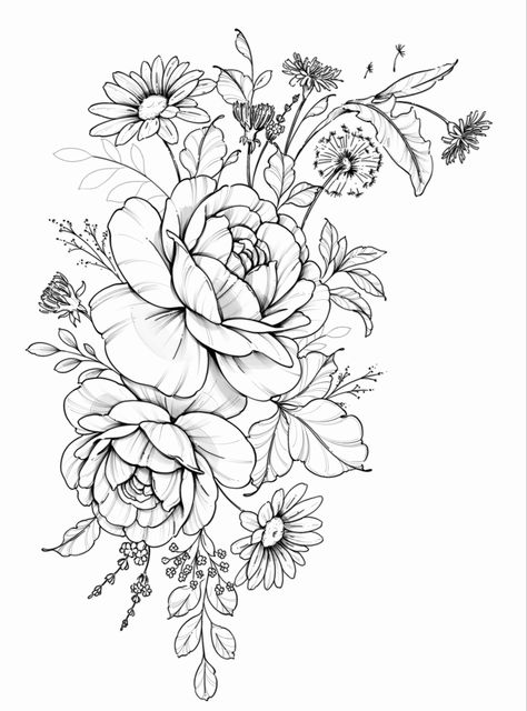 Womens Floral Tattoo Sleeve, Black And Grey Upper Arm Tattoo, Floral Add On Tattoo, Wildflower Tattoo Drawing, Quarter Sleeve Flower Tattoos For Women, Colored Floral Tattoo Design, Floral Arm Tattoo Sleeve Vintage Flowers, Womens Floral Arm Tattoo, Succulent And Flower Tattoo