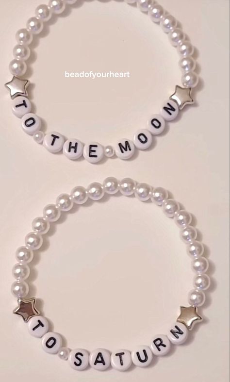 Moon And Saturn Friendship Bracelet, Love You To The Moon And To Saturn Bracelet, Love Bracelets Diy, To The Moon And To Saturn Bracelet, Eras Tour Matching Outfit Ideas, I Love You To The Moon And To Saturn, Beaded Friendship Bracelet Ideas, Best Friend Bracelet Ideas, Love You To The Moon And To Saturn