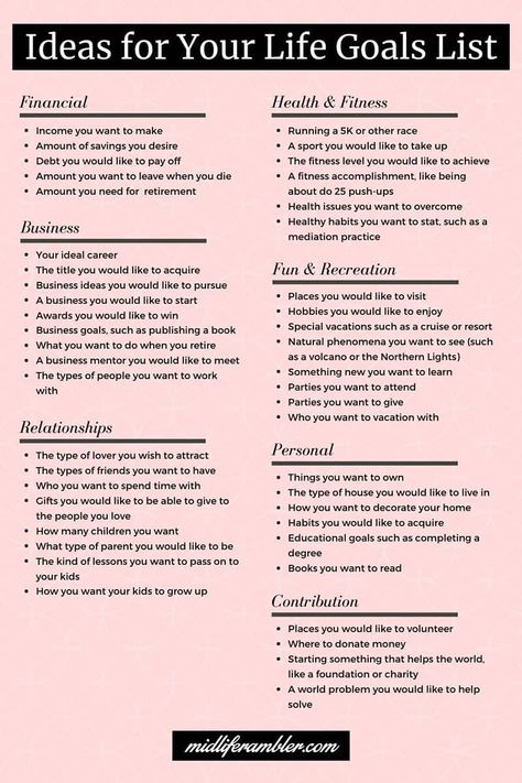 You need to make a life goals list! Why? If you do it correctly, your life goals list help you realize dreams you didn't even think were possible. You can also use it to motivate yourself and it can even help you understand and value the things that are important to you. Here's how to make your own life goals list and ideas to help you get started. Tenk Positivt, Goals List, Life Goals List, Studera Motivation, Get Your Life Together, غلاف الكتاب, Goal List, New Year Goals, Self Care Bullet Journal