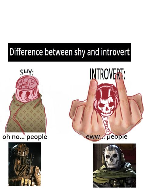 difference between shy and introvert Shy Introvert, Introvert Girl, Shy People, Ew People, Anti Social, Call Of Duty, Ghost, Funny Memes, Memes