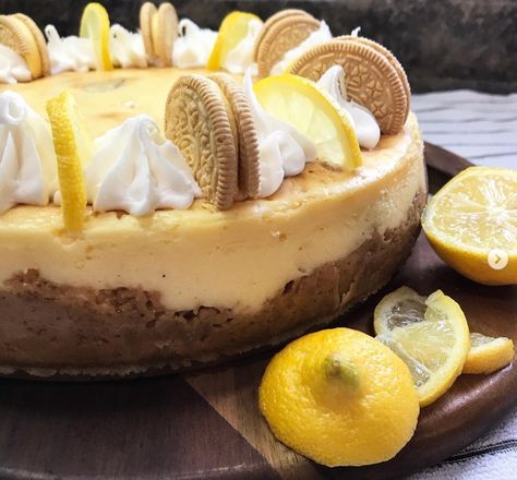 Springtime Golden Lemon Oreo Cheesecake – True Citrus Lemon Oreo Cheesecake, Lemon Oreo, Funfetti Frosting, True Lemon, Golden Oreo, Delish Desserts, Lemon Filling, Lemon Cheesecake, Lemon Cookies