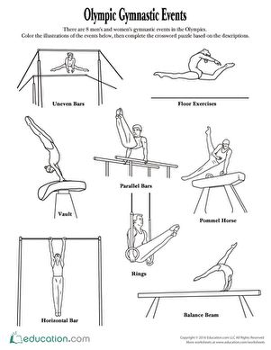 This gymnastic events coloring page and crossword puzzle makes for a fun and educational activity to accompany watching the Olympic Games this summer. Summer Olympics Crafts, Gymnastics Wall Art, Gymnastics Events, Olympics Activities, Addition And Subtraction Practice, Olympic Party, Olympic Games Sports, Jordyn Wieber, Activities Worksheet