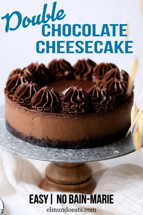 Double Chocolate Cheesecake, Mini Cheesecakes Easy, Creamy Chocolate Cheesecake, Chocolate Cheesecake Recipe, Coffee Cake Recipes Easy, Metal Cake Stand, Chocolate Cheesecake Recipes, Baking 101, All Things