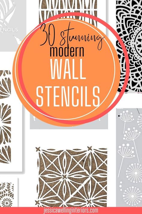 30 Stunning Modern Wall Stencils: collage of geometric and Moroccan wall stencils Diy Wall Decor Living Room Modern, Boho Wall Stencil Patterns, Geometric Stencil Designs, Boho Wall Stencil Ideas, Boho Kitchen Wall Decor Ideas, Painted Patterns On Walls, Simple Wall Stencil Patterns, Kitchen Wall Stencil Ideas, Stencil Ideas Art