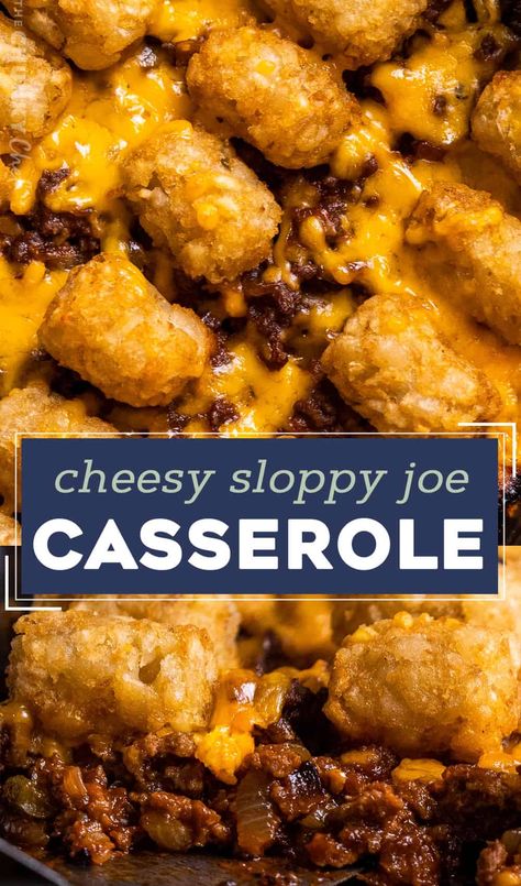 Cheesy Sloppy Joe Casserole - The Chunky Chef Gordon Ramsay Dishes, Cheesy Sloppy Joes, Sloppy Joe Casserole, Flexitarian Recipes, The Chunky Chef, Chunky Chef, Tot Casserole, Beef Casserole Recipes, Sloppy Joe