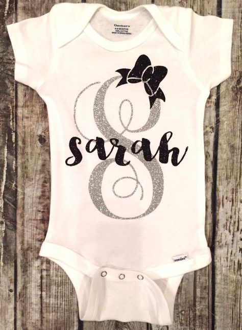 A personal favorite from my Etsy shop https://www.etsy.com/listing/235735007/personalized-monogram-onesie-sparkle Personalized Baby Onesies, Names Girl, Cricut Baby, Girl Shirts, Shirts Ideas, Funny Girl, Vinyl Shirts