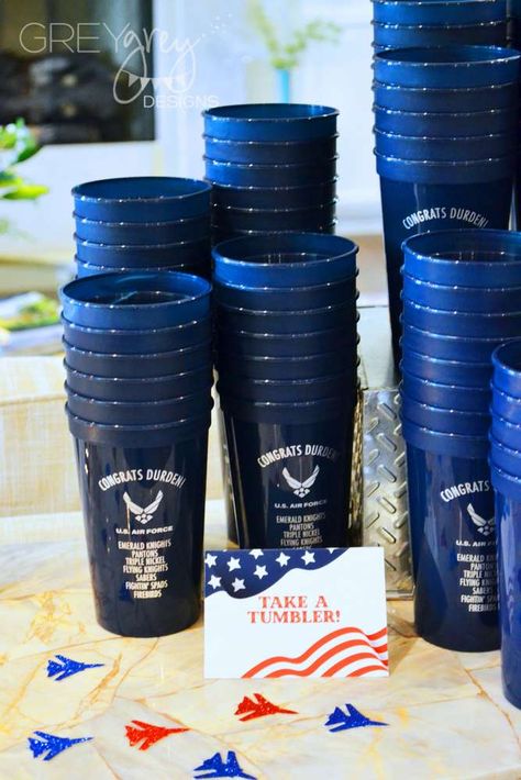 Air Force Retirement Party | CatchMyParty.com Airforce Retirement Party Ideas, Air Force Retirement Party Ideas, Navy Retirement Party Ideas, Military Retirement Party Ideas, Air Force Retirement Party, Air Force Party, Military Send Off Party Ideas, Marine Retirement, Military Retirement Party