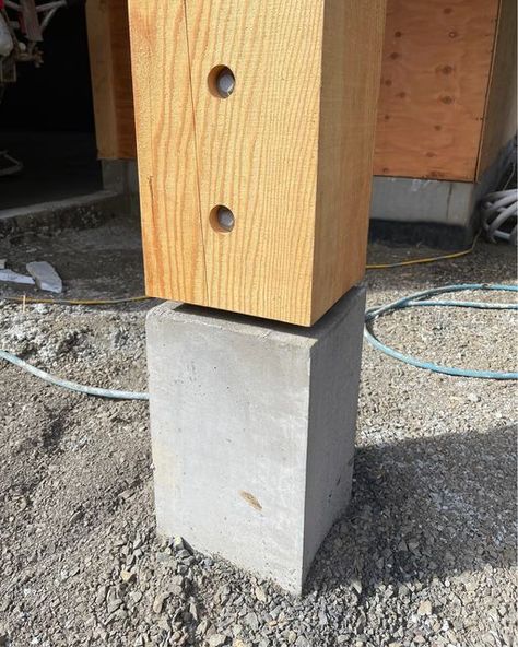 Heliotrope Architects on Instagram: "... Architects, Mike and Luke, were on site at Peregrine Rest this week. Amazing details happen only when great team members are on site together. This column was to be concrete, but a salvaged post was found by our contractor to bring a more crafted detail to the entry. Stay tuned for more progress on this home. Build by @earthwoodllc" Wood Column, Timber Frame Joinery, Timber Posts, Concrete Column, Wooden Posts, Precast Concrete, Concrete Structure, Great Team, Timber Frame